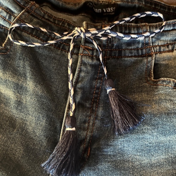 Medium Wash Wide-Leg Jeans w/Drawstring Waist - Picture 2 of 5